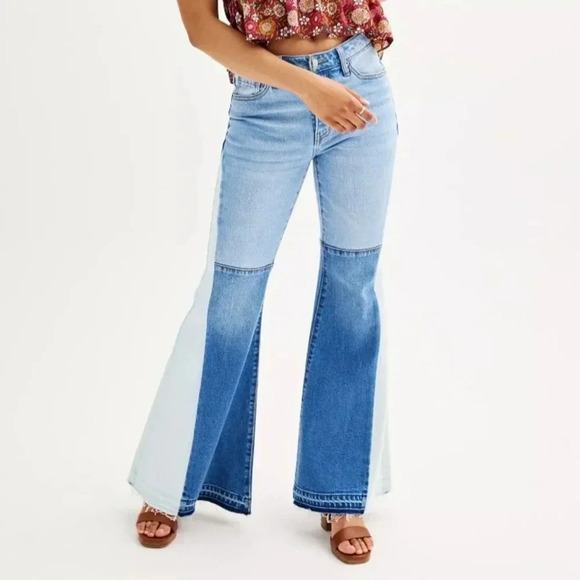 SO tri colored mid-rise flare jeans-juniors size 1/25 NWT - Picture 1 of 7